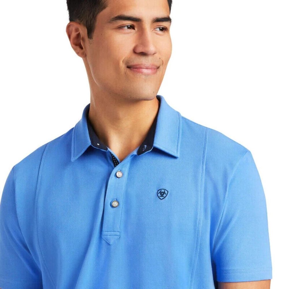 Ariat® Men's Medal Short Sleeve Reykjavik Blue Polo Shirt Size XXL